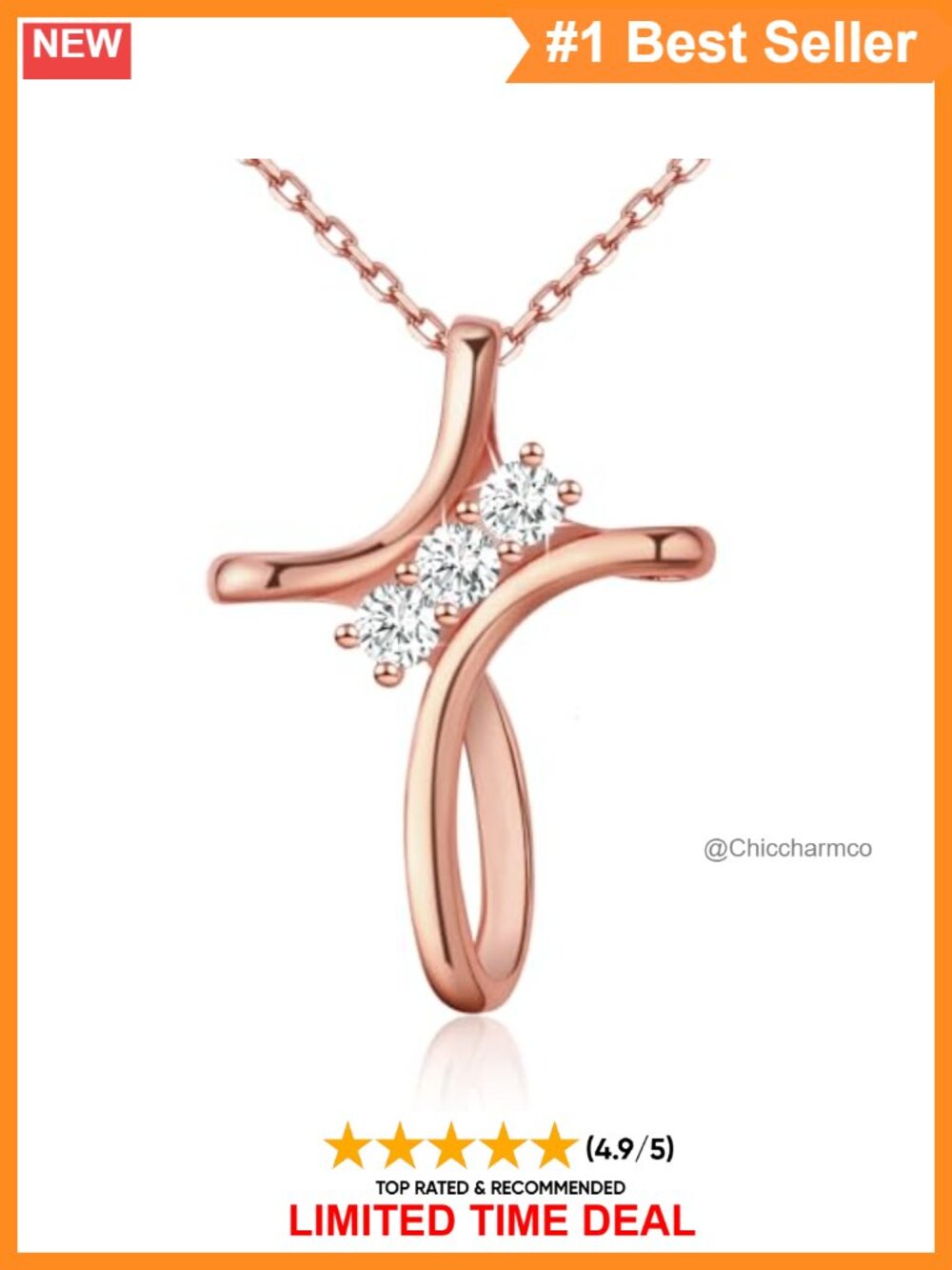 Sterling Silver 18K Gold Plated Cross Necklace 5A Cubic Zirconia 20in